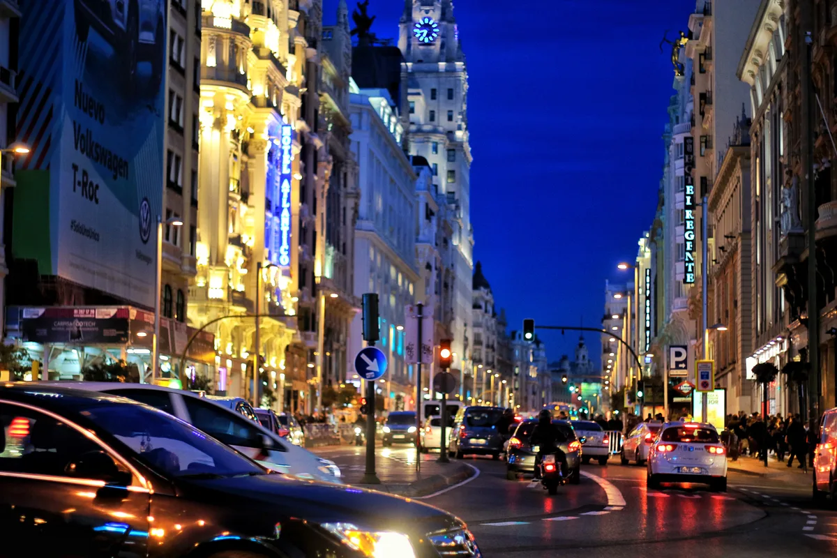 Madrid's Gran Vía illuminated at night